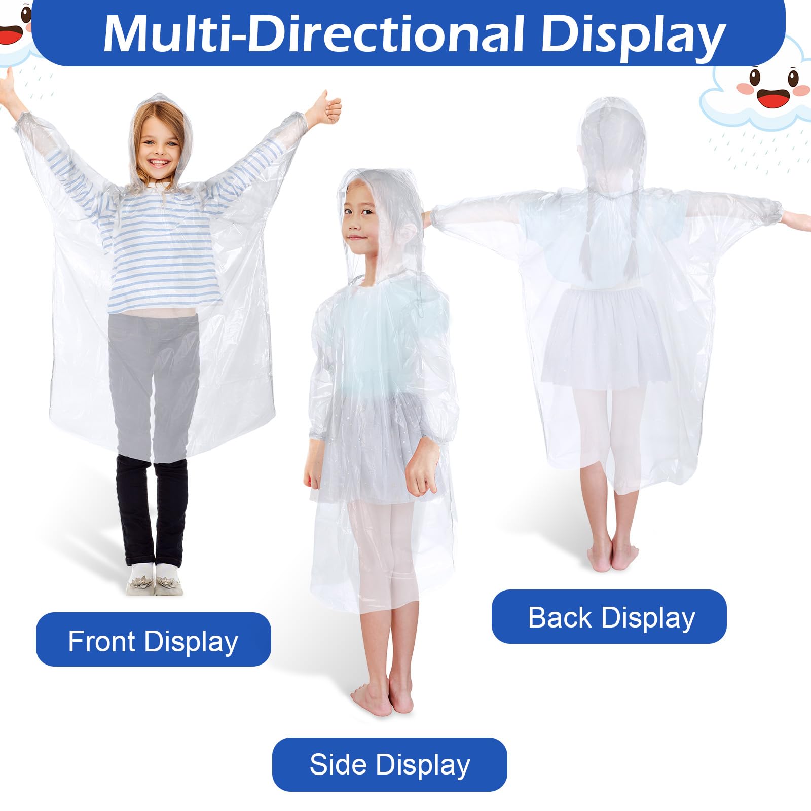 Berlune 40 poncho per bambini usa e getta per bambini, poncho antipioggia per bambini, impermeabile di emergenza con cappuccio con coulisse e maniche elastiche