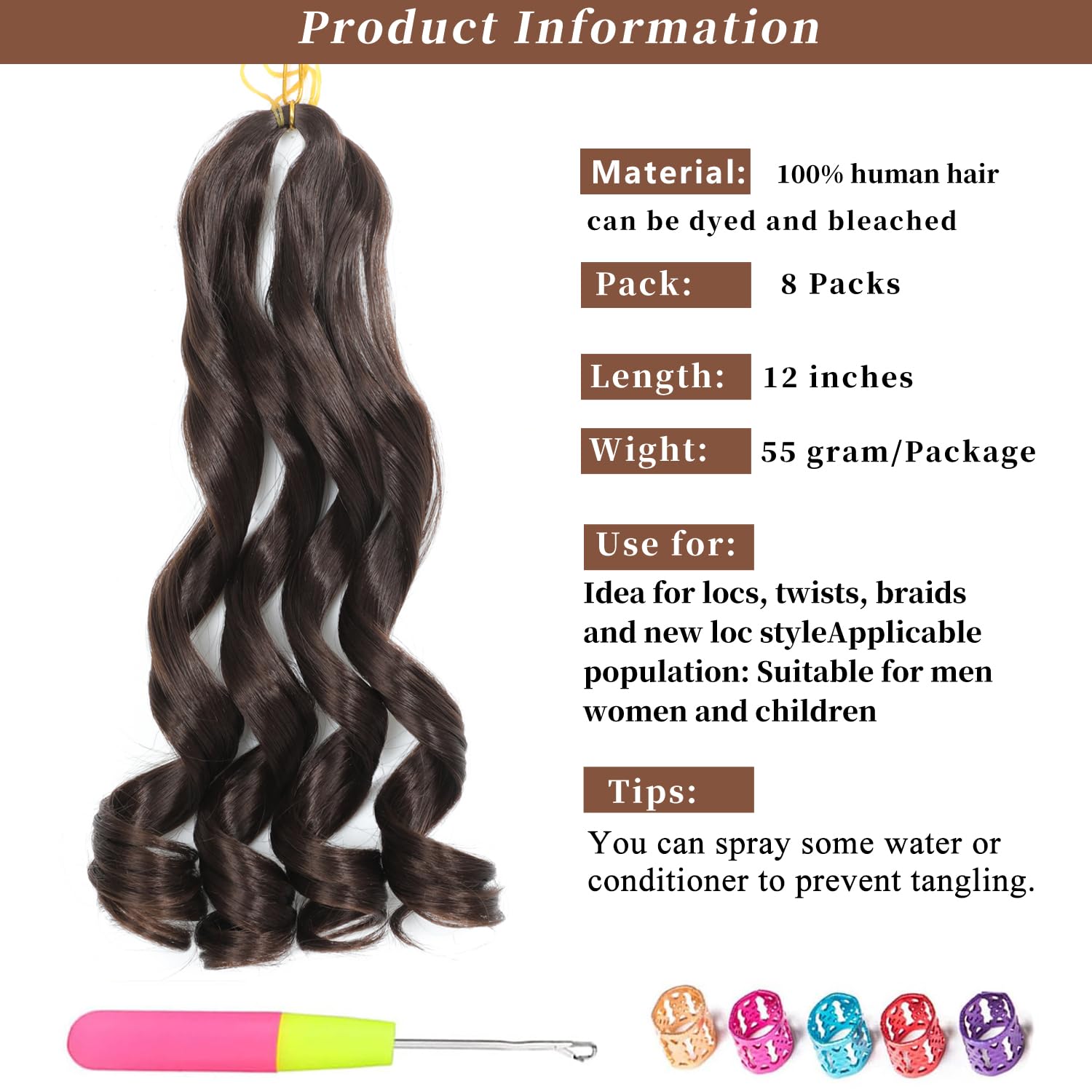 FALEMEI French Curl Braiding Hair 12 Inch 8 Packs Curly Braiding Hair Pre Stretched French Curls Braiding Extension Curl Crochet Braids Spiral Extensions (4# - Image 3