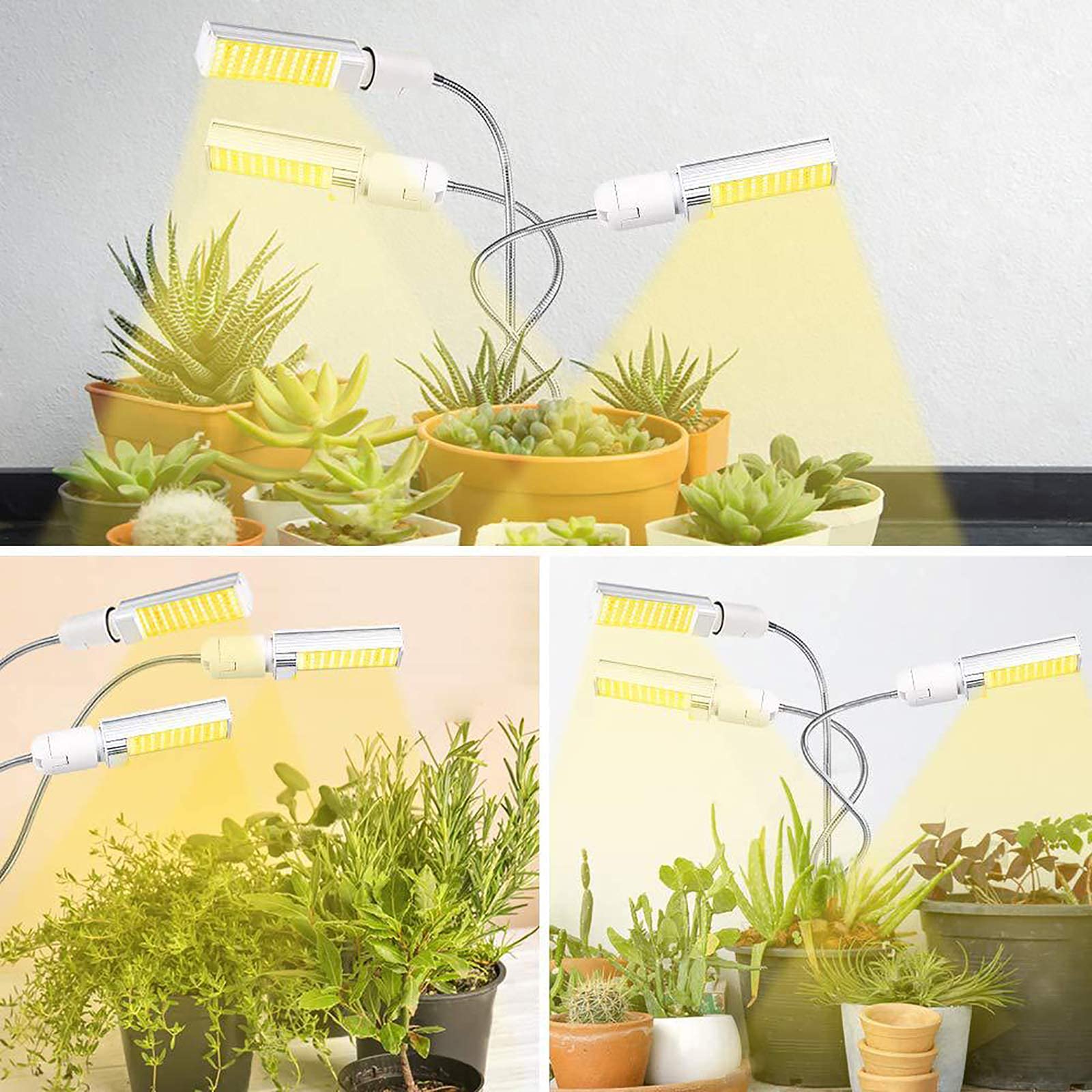 Lampes de culture d'intérieur, lumière de culture de plantes, lumière de croissance pour plantes d'intérieur, lumière de plantes à spectre complet pour semis avec minuterie, col de cygne réglable, 3