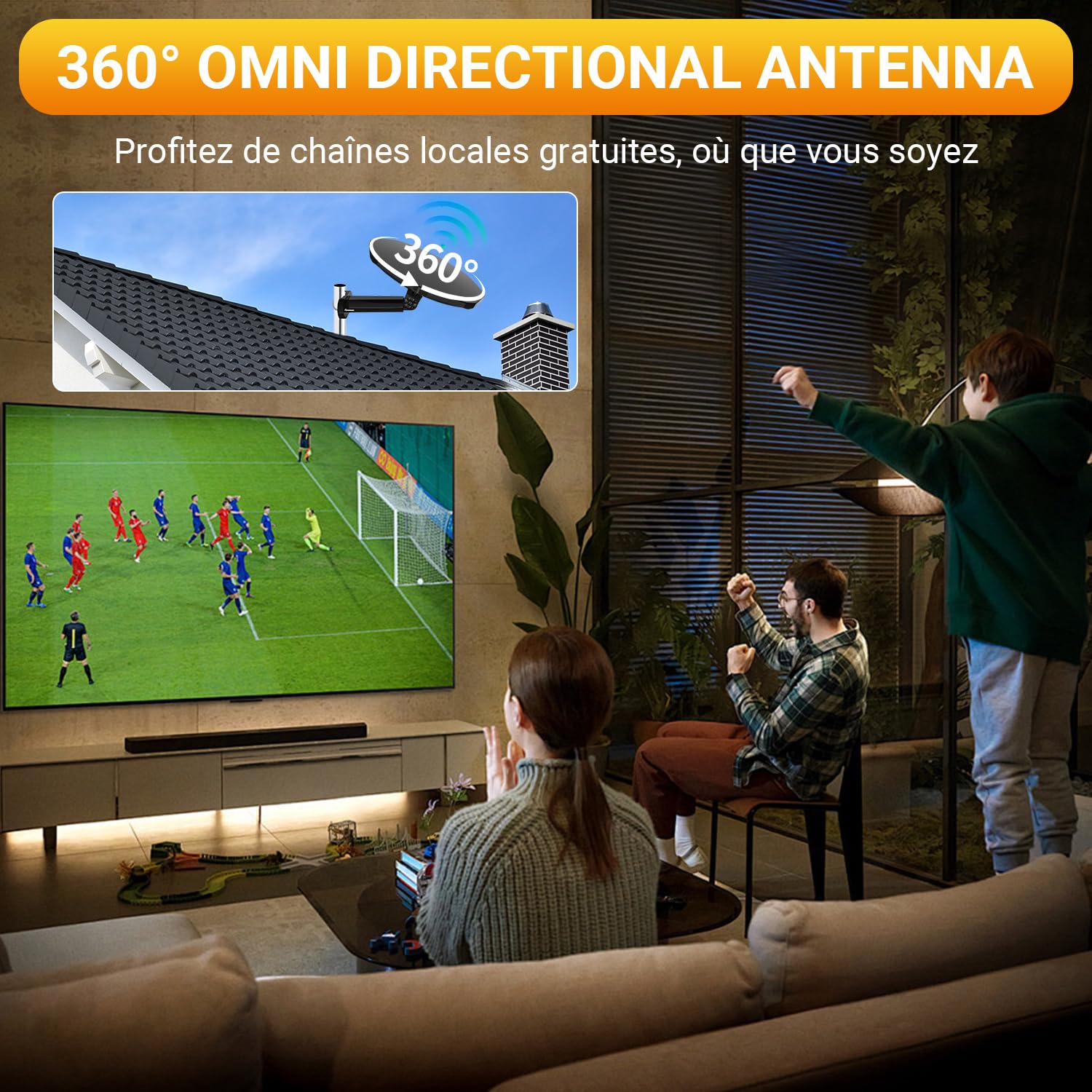 Antenne TV Extérieure Puissante, Antenne TNT pour Camping Car Réception Longue Portée 360, Antenne Camping Car pour Canaux Locaux, TNT HD 4K DVB-T/T2, Câble Coaxial de 32,8 ft (Noir)
