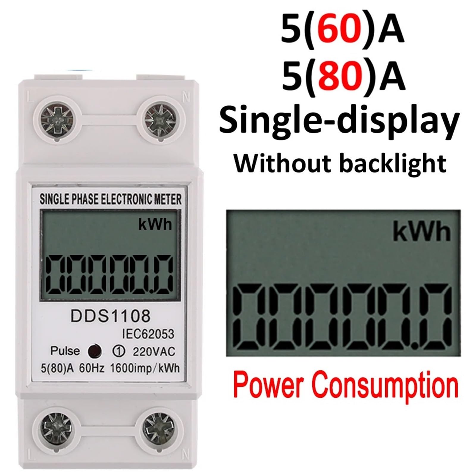 1 x licznik energii elektrycznej 2P cyfrowy wyświetlacz LCD jednofazowy na szynie DIN zainstalować 2-przewodowy licznik energii elektrycznej watomierz mocy AC230V60Hz (5-60A)