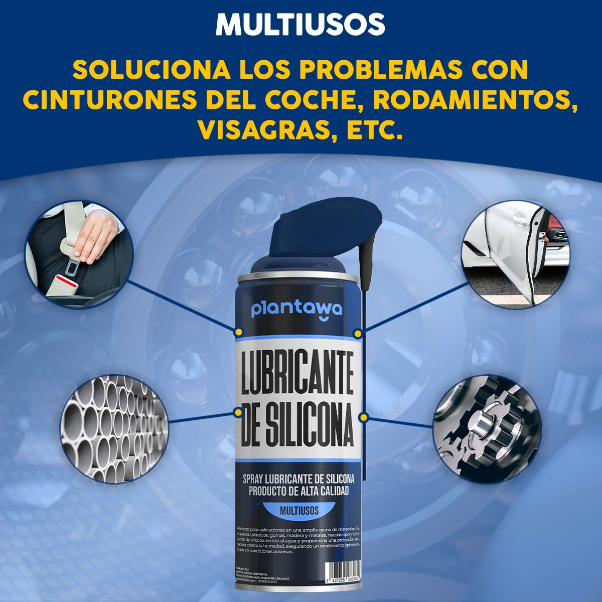 Plantawa Spray silicone 400 ml | Silicone spray multiuso. Adatto per gomma, metalli, plastica, legno. Ideale per cinture, cuscinetti, mirini, gomme per porte.