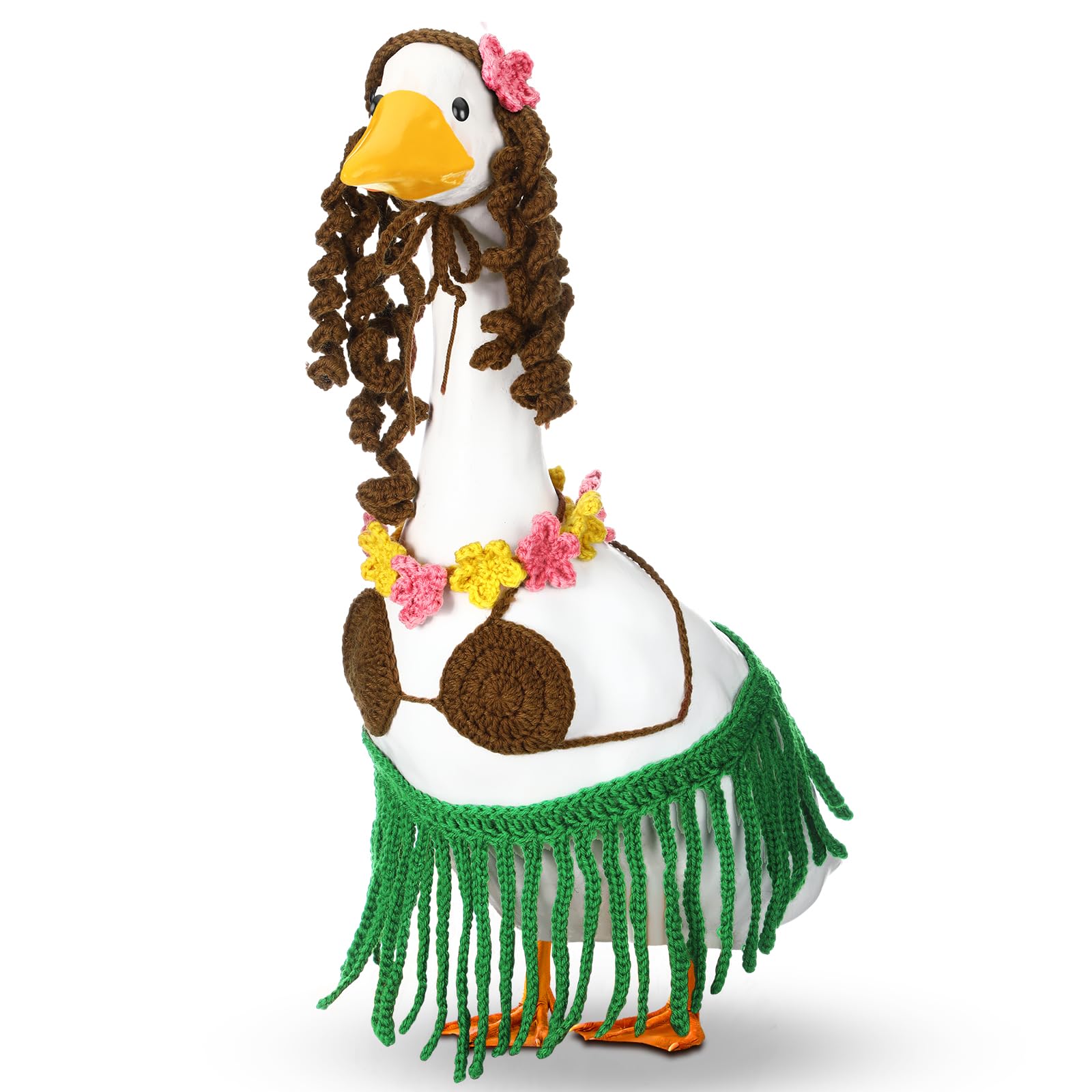 Abbylike Summer Bikini Porch Goose Outfit Hawaiian Crochet Goose Clothes with Wigs Necklace Bikini and Grass Skirt Fit for 23" Statue for Summer Hula Party Yard Lawn Outdoor Decor