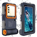 ShellBox Case Upgrade Underwater Scuba Waterproof Phone Case for Samsung Galaxy S25/S24/S23/S22/S21 Plus Ultra Universal(Volume Button on Right),50Feet(15Meters) Professional Diving Shell, Blue-Orange