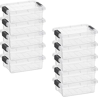 Superio Clear Storage Boxes with Lids, 1.27 Quart Plastic Container Bins for Organizing, Stackable Crates, BPA Free, Non Toxic, Odor Free, Organizers for Home, Office and Dorm, 10 Pack