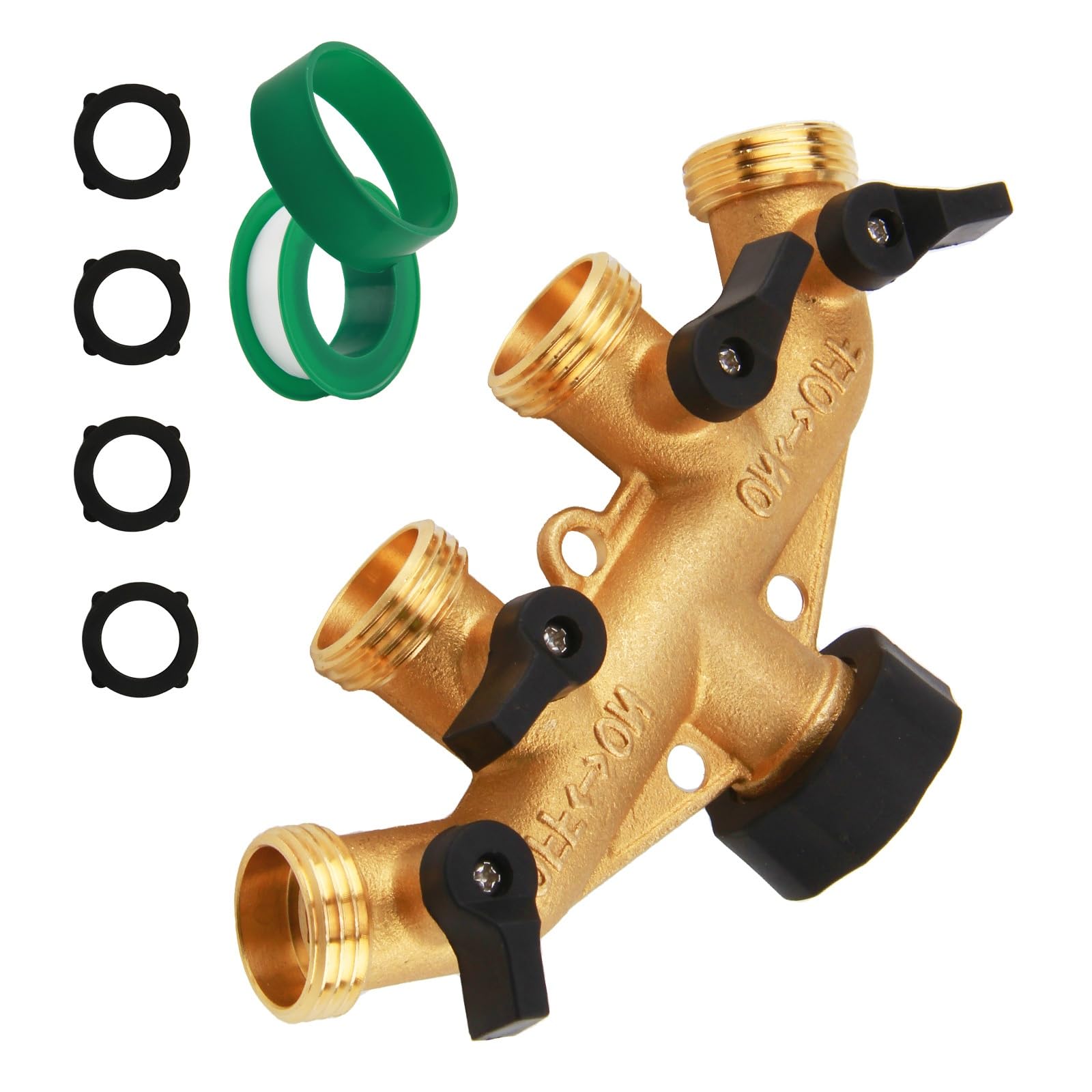 ENNSOO Water Hose Splitter 4 Way Heavy Duty, Faucet Hose Adapter 3/4" Spigot Brass Hose Adapter with Four Independent Valves for Enhanced Outdoor Faucet Water Management
