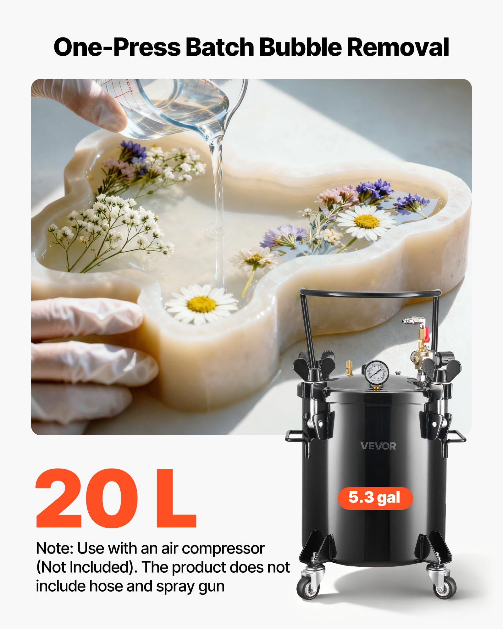 VEVOR Zbiornik ciśnieniowy na farbę, 5,3 gal/20 l, wytrzymały stalowy zbiornik ciśnieniowy z trzema szybkozłączkami, do użytku domowego, tworzenia sztuki, zbiorników o dużej średnicy