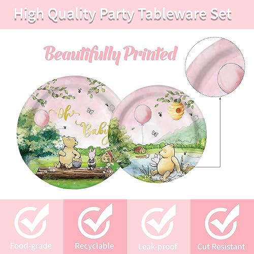 Miniatura 3 de 120 piezas de decoración de baby shower, platos Pooh para niñas, suministros para fiesta de cumpleaños, tazas de oso vintage, juego de vajilla de