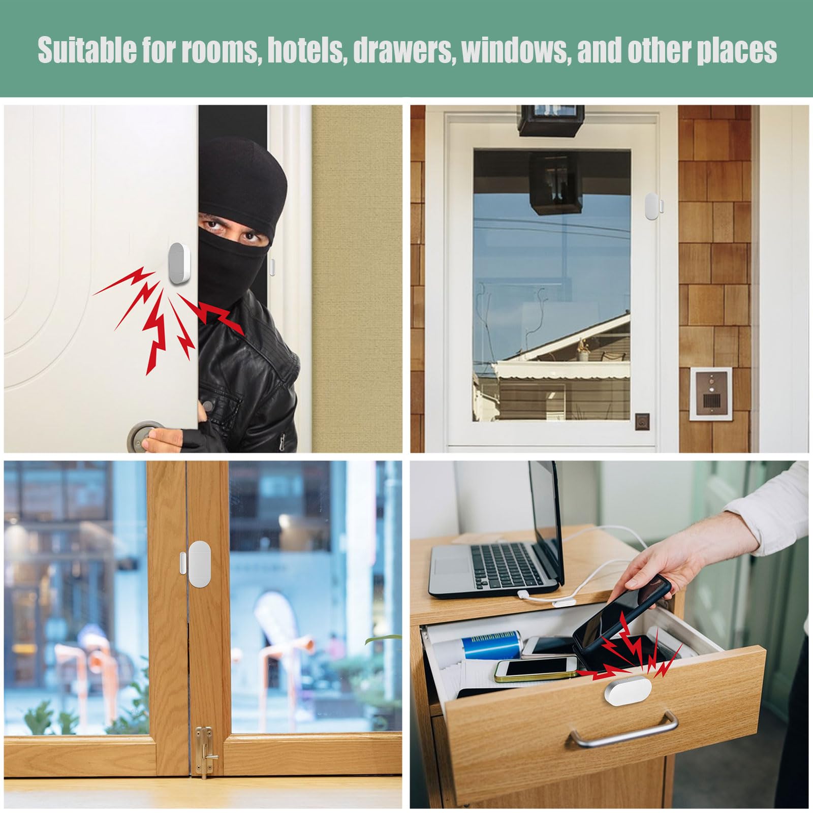 Sensore di allarme per porta, allarme senza fili per finestra, sensori di allarme per porte aperte, allarme antifurto all'ingresso, 130 dB, sensori di sicurezza domestica magnetici wireless per