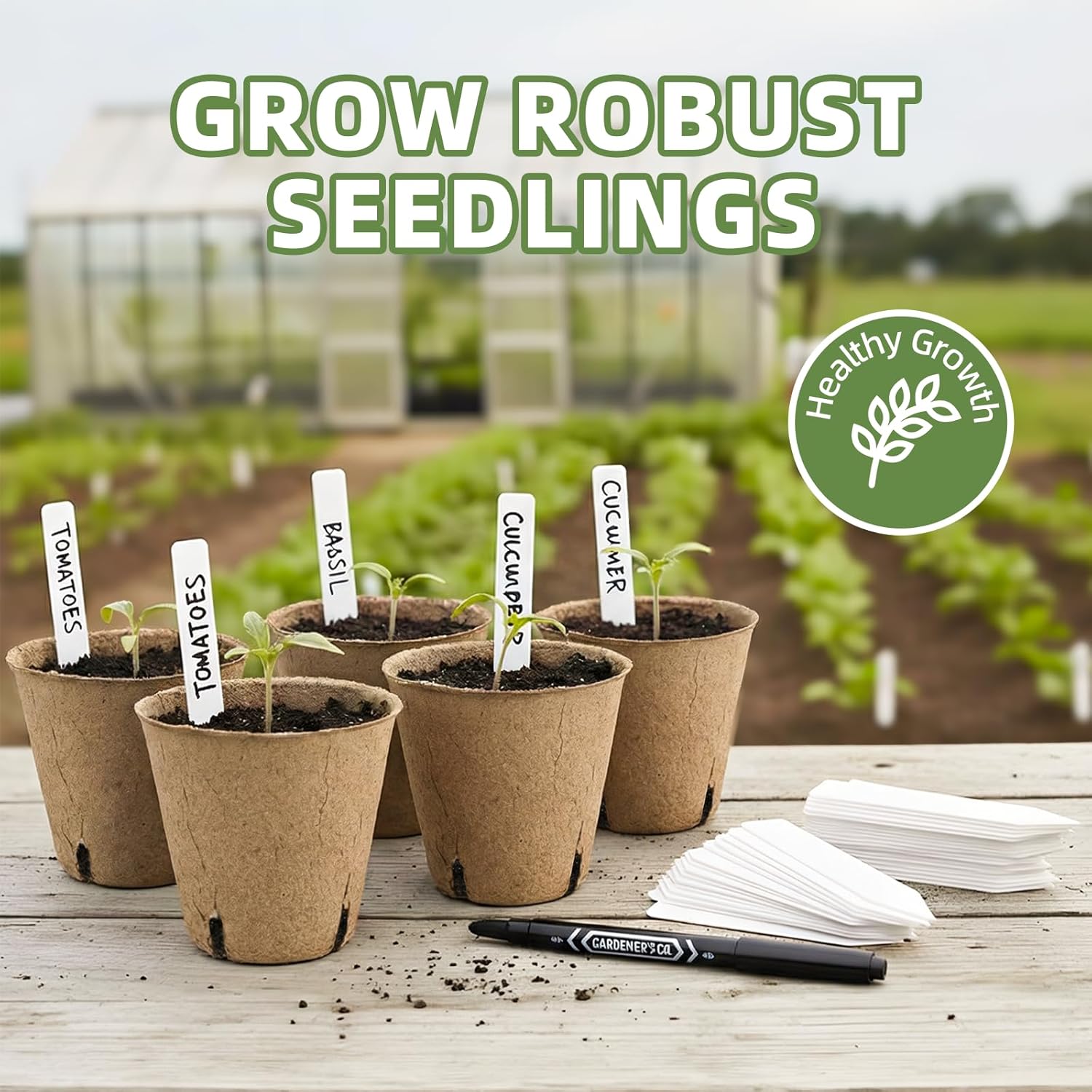 CLEANGOR 70Pcs Biodegradable 4” Peat Pots with 70Pcs Plant Labels, Biodegradable Seed Starter Pots with Drainage Holes, Nursery Pots for Seedlings, Herbs, Vegetables, Flowers, Gardening Kit