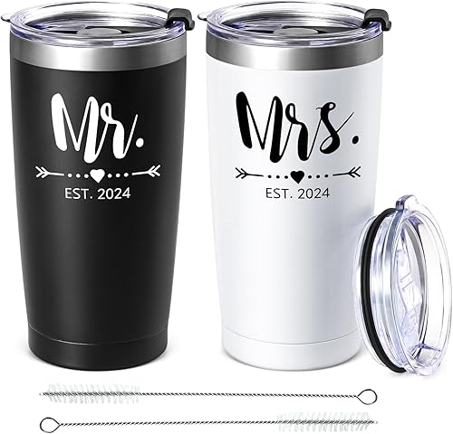 Gtmileo Mr and Mrs Gifts - Juego de vasos aislados de acero inoxidable 2023 regalos de boda para parejas recién casados regalo de despedida de