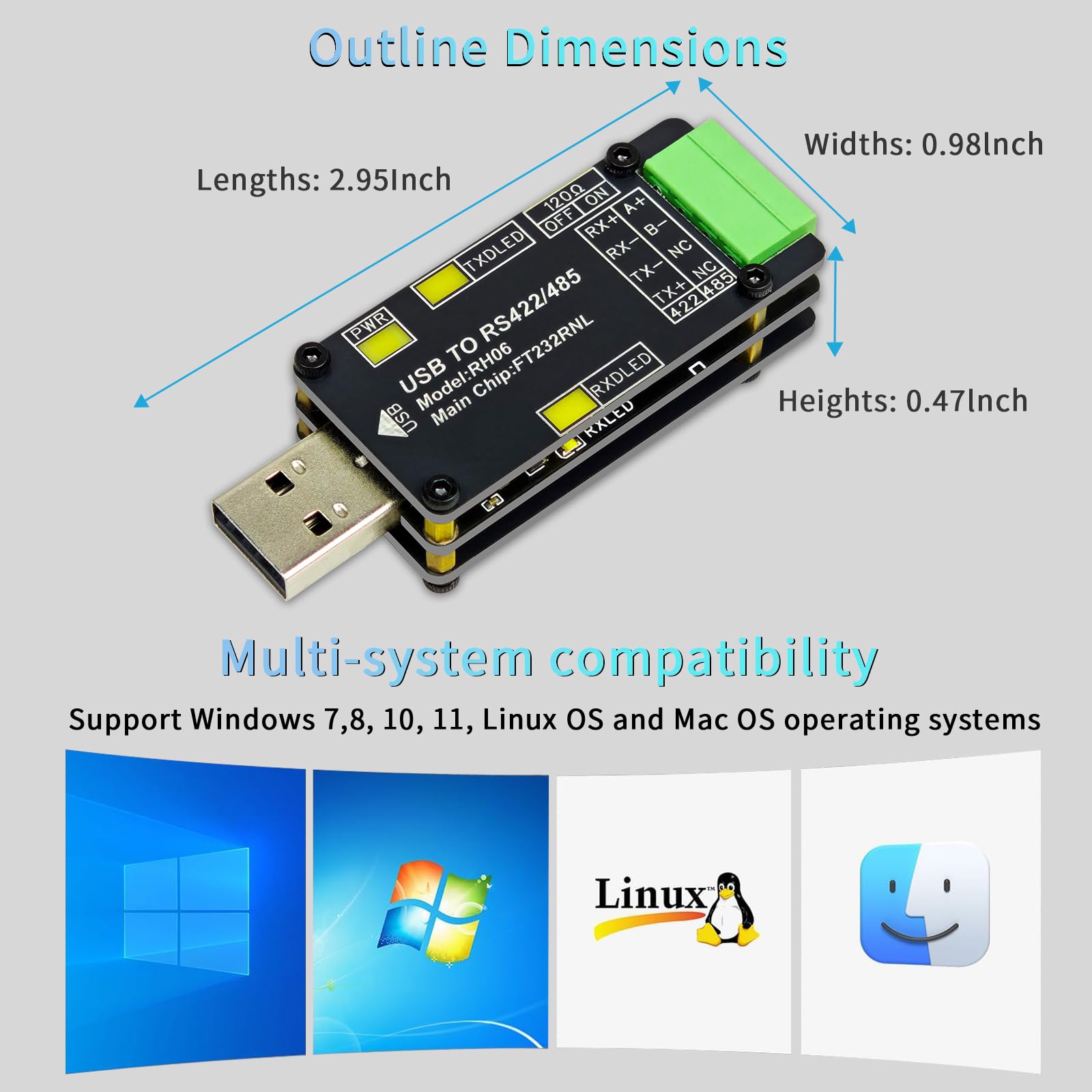 Adaptateur Convertisseur USB vers RS485/RS422 FT232RNL Triple Protection Multi-OS