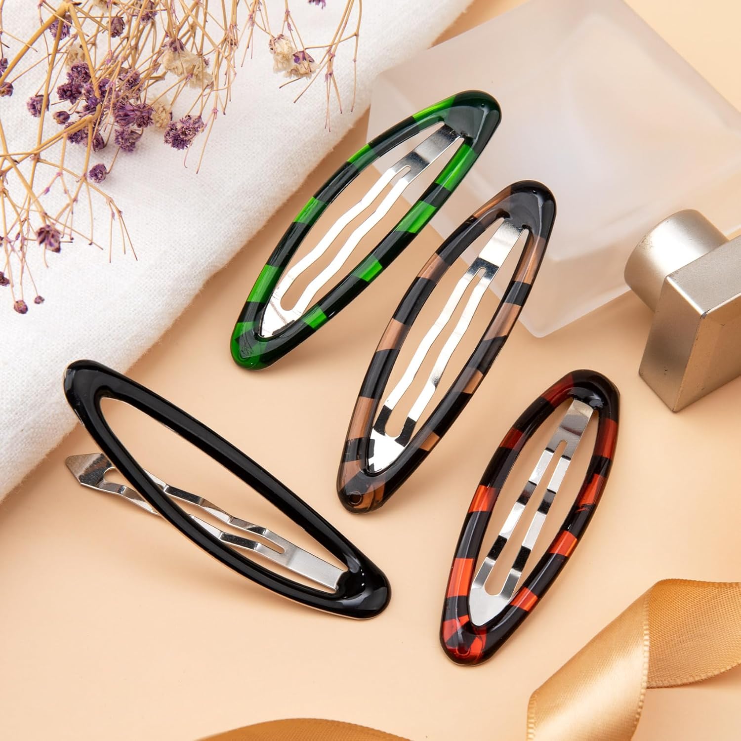 4pcs Oval Snap Hair Clips Tortoise Metal Epoxy Barrettes Non Slip Vintage Ellipse Brown Black Green Red Wedding Hair Accessories for Women Girls Thin Thick Hair - Image 7
