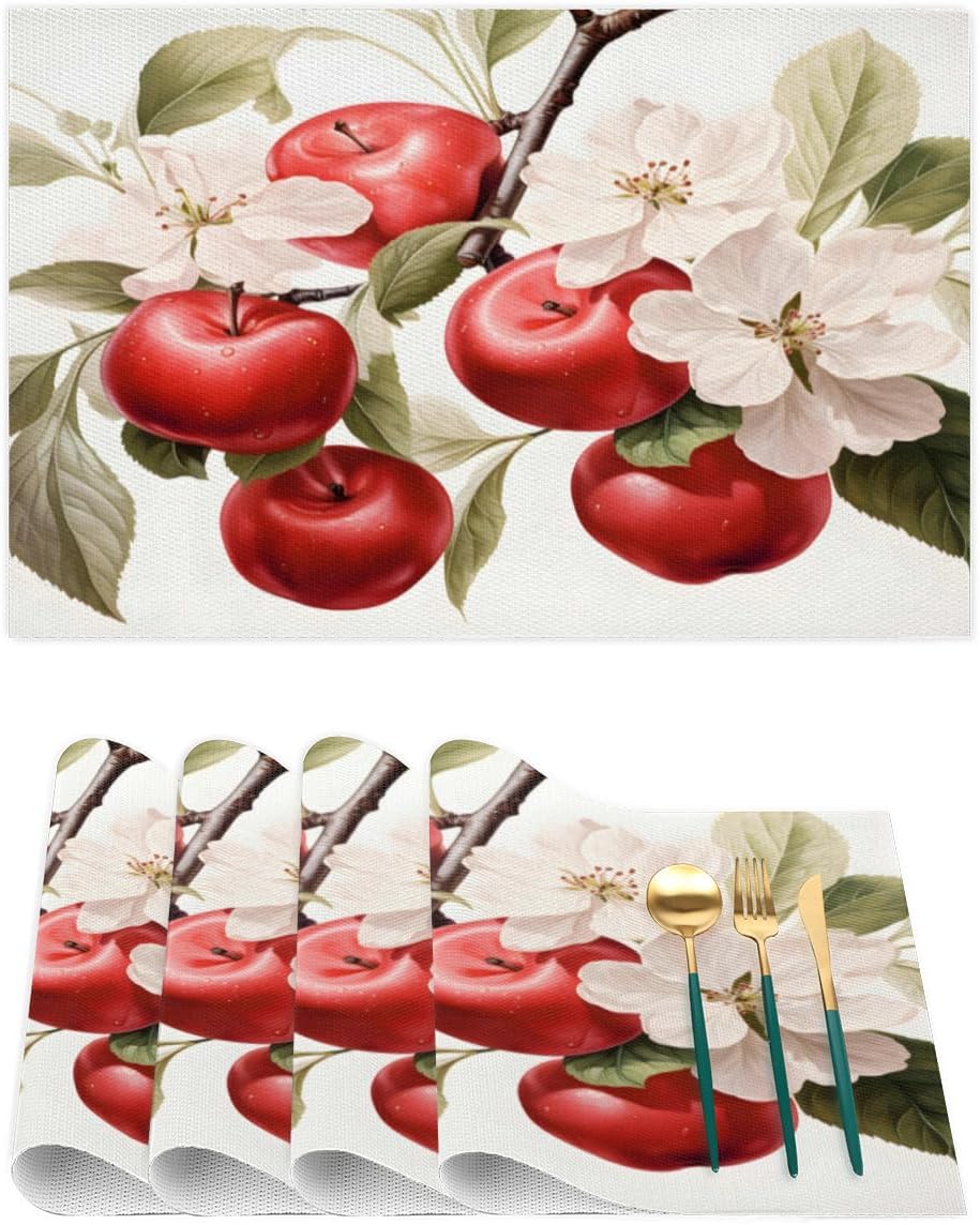 TropicalLife Summer Apples Floral Placemats Set of 4, Placemats for Dining Table, Washable Vinyl Woven Table Mats, Heat Resistant Durable Placemats (Set of 6)