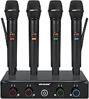 Vista 11 de Sistema de micrófono inalámbrico de 4 canales, juego de micrófono inalámbrico UHF con frecuencias de 4x10, 200 pies, 2 micrófonos dinámicos de mano