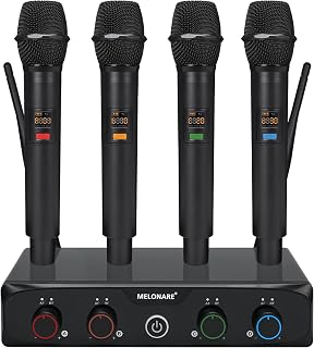 MELONARE MWM-41-4H 4-Channel UHF Wireless Microphone System, 200ft Range, 4x10 Frequencies for Karaoke, Church, DJ, Wedding