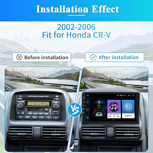 Miniatura 8 de Roinvou Estéreo CarPlay Android 2+64G para Honda CR-V CRV 2002-2006, CarPlay inalámbrico integrado con Android Auto, pantalla táctil de 9 pulgadas