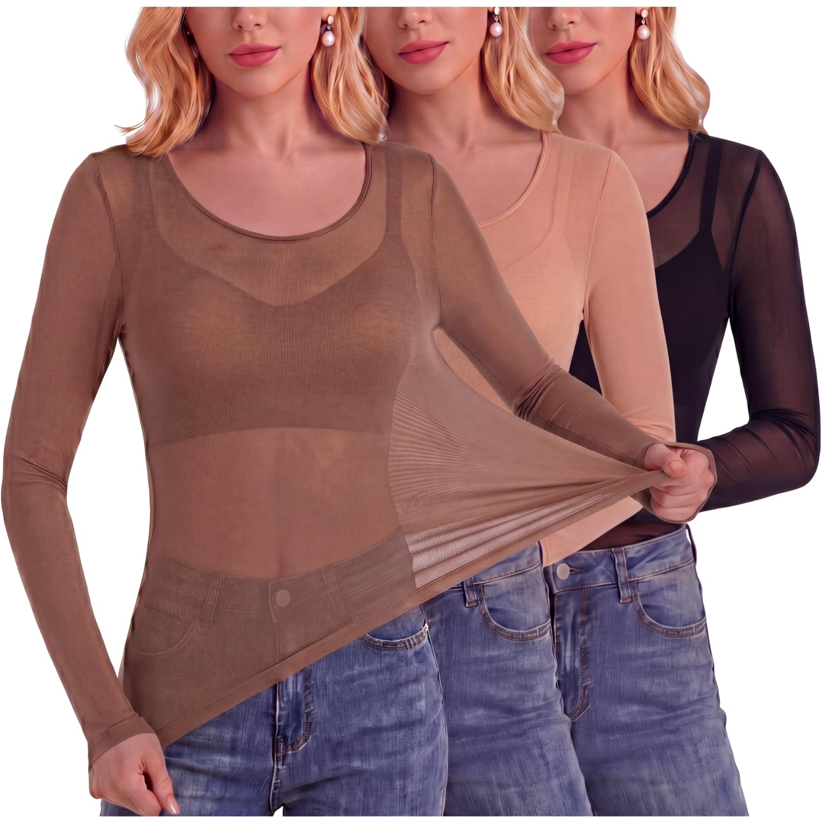 3 Pcs Ultra-Thin Seamless Elastic Thermal Inner Wear Tops for Women Thermal Undershirt Stretch Warm Underwear Set-image-9