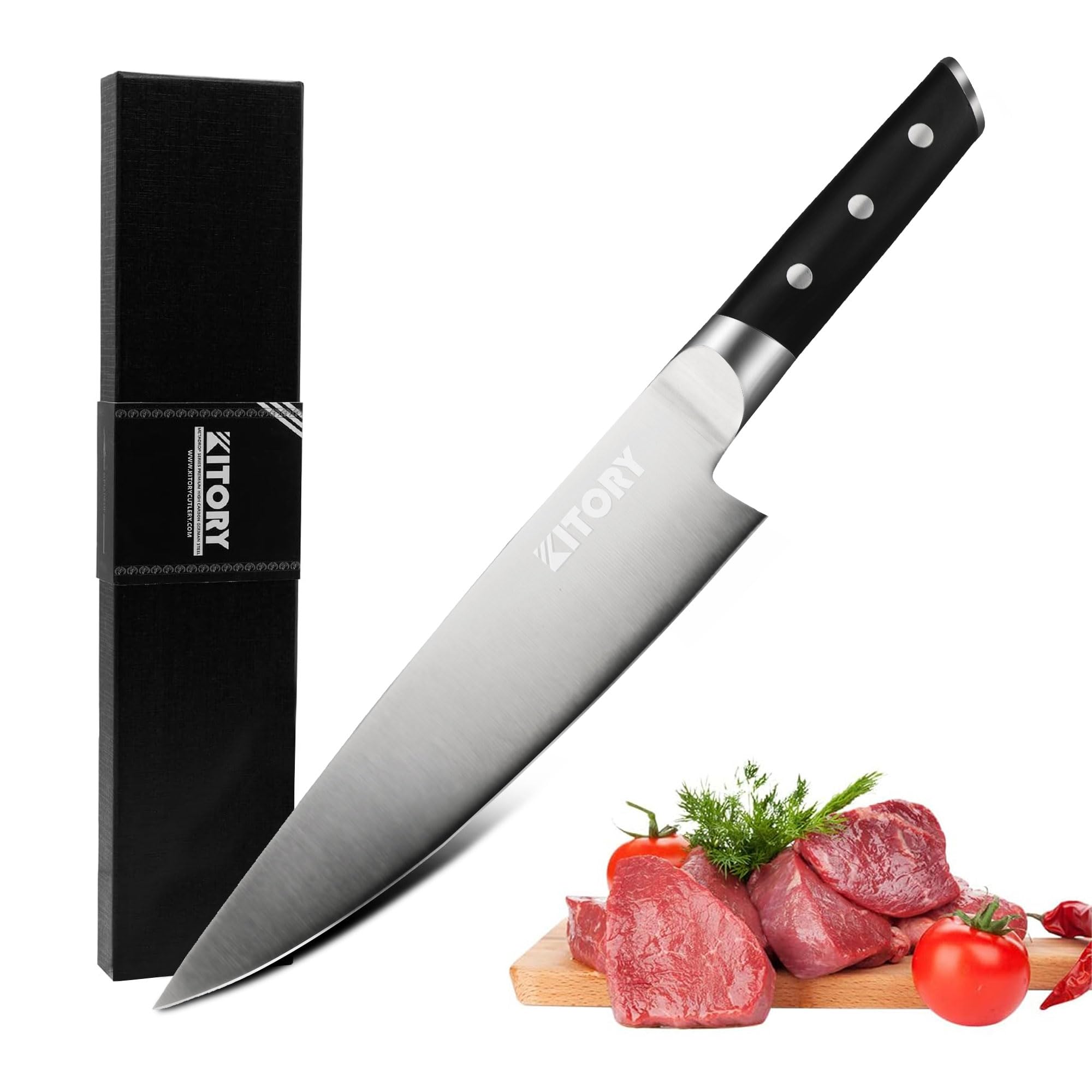 Kitory Chef Knife 8" - Japanese Style Pro Kitchen Knife - Forged German High Carbon Steel - Full Tang Pakkawood Handle-Gift Box included — Amazon image 9