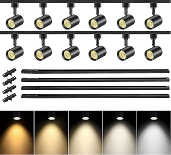 VANoopee 5-Color 12-Light LED Track Lighting Kit with 13ft H Track Rail, Dimmable, CRI90+, 10W, 800lm, Black