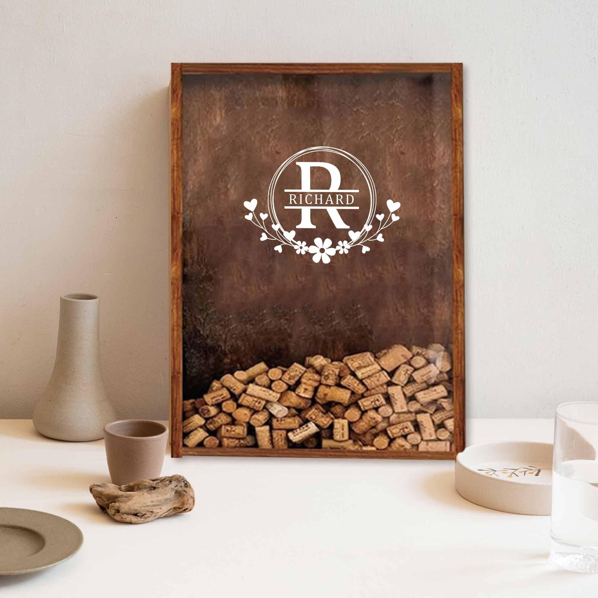 Caja de corcho personalizada para colgar, decoración de vino, caja de sombra de madera, regalo para inauguración de casa, decoración del hogar