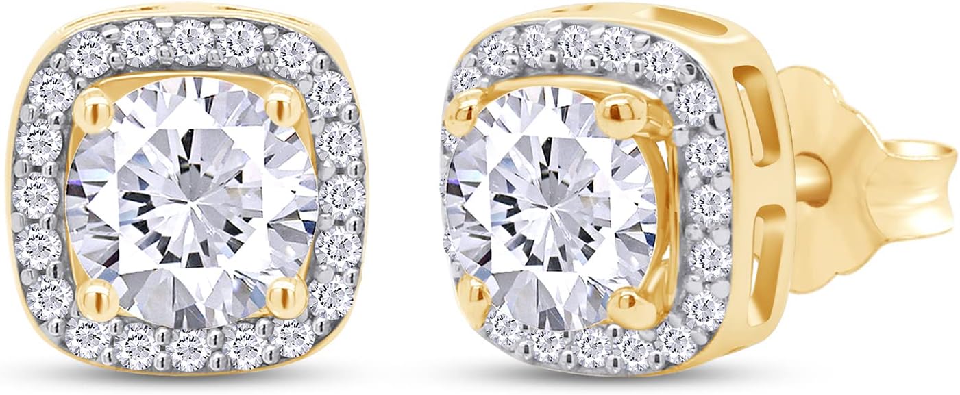 SAVEARTH DIAMONDS Moissanite Stud Earrings, 1ct DF Color Ideal Cut Lab Created Diamond 18K Gold Over Sterling Silver Earrings for Women - Image 2