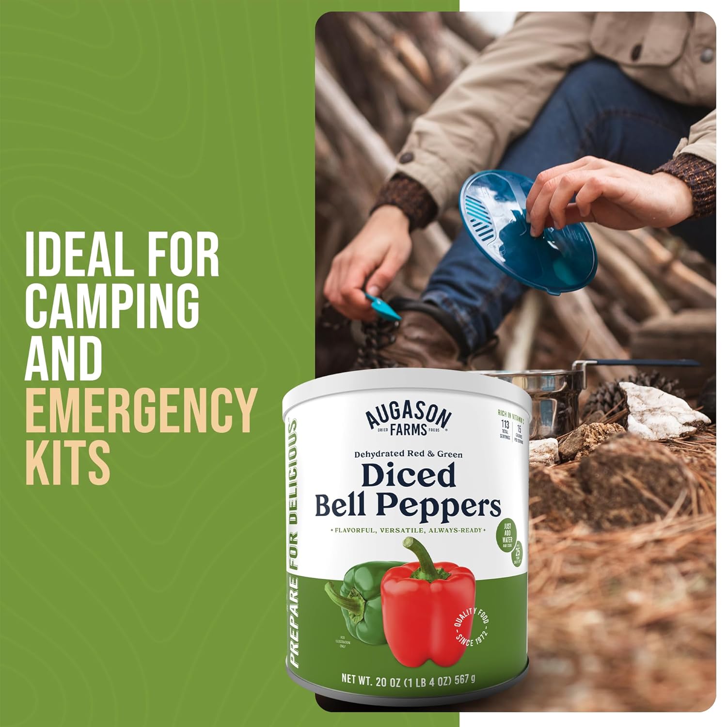 Dehydrated Diced Bell Peppers Emergency Food Supply, 113 Servings, 25 Year Shelf Life, Red and Green Peppers - Dehydrated Meals, Survival Food Camping Essentials Can