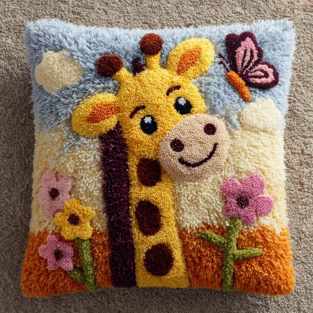 Axiangzik Giraffe And Butterfly Latch Hook Cushion Kit For Beginners,