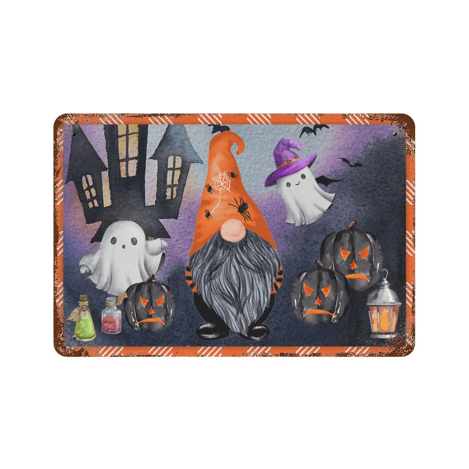 Panneau en aluminium Happy Halloween 30x45 cm en métal résistant pour décoration extérieure