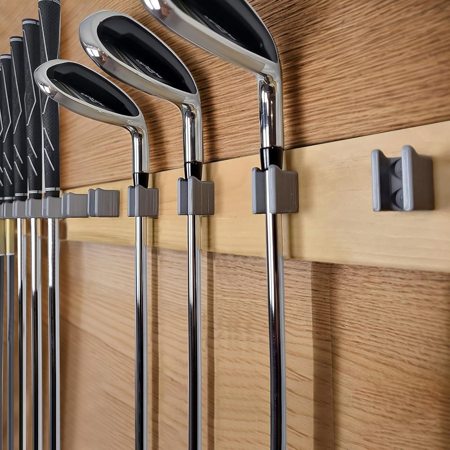 FINGER TEN Golf Club Organize Holder 15-Pcs Set, Wall Hanger Includes 10mm & 15mm Sizes Fit for Club Grip or Head up, Space Saving Golf Organizer for Garage Indoor Storage (Grey, Club Grip up（15mm）)