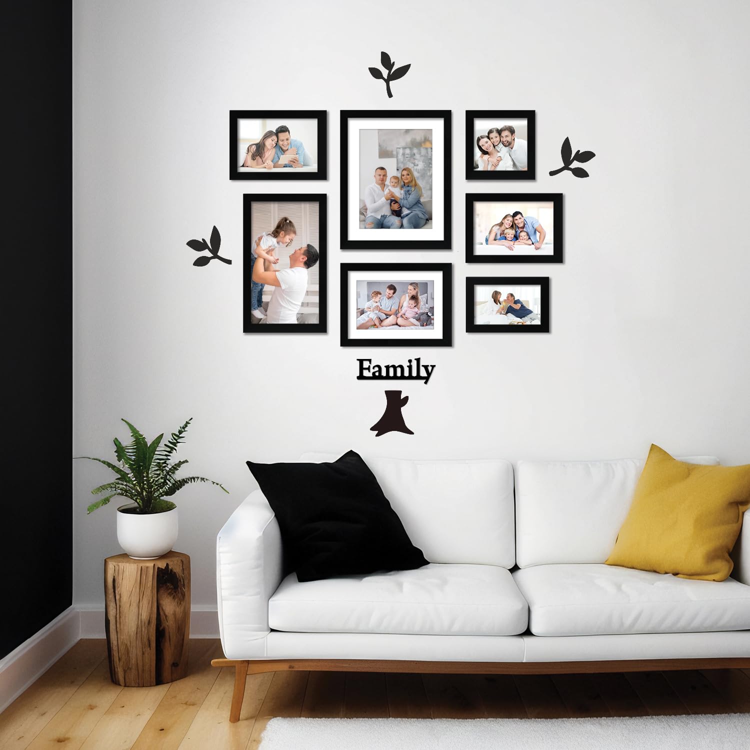 Amazon Brand - Solimo Family Tree Photo Frame Set Of 7|Mdf Plaque|Plexi Glass|Rectangular, Wall Mount Frame For Home And Office Decoration|Mixed Sizes (Black), 30L X 20W CM