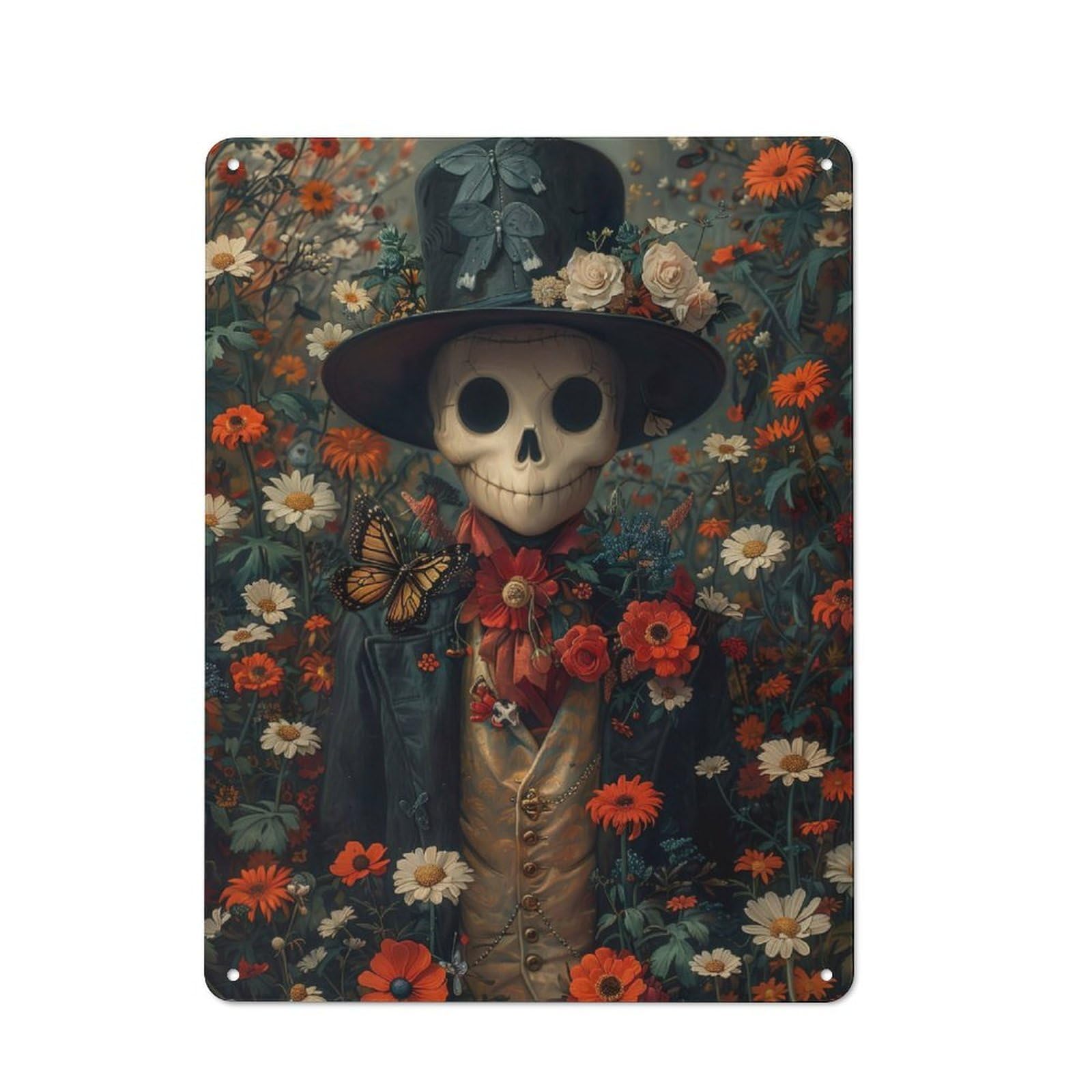 Junmoney Skeleton Man In Roses Retro Tin Sign 40X30cm Featuring For Bar Or Restaurant, For Metal Sign Collectors, For Garage And Workshop Walls