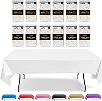 Vista 1 de Mantel de plástico blanco para fiestas, paquete de 12, mantel desechable grueso de color blanco, ideal para bodas, cumpleaños, picnic y campamentos