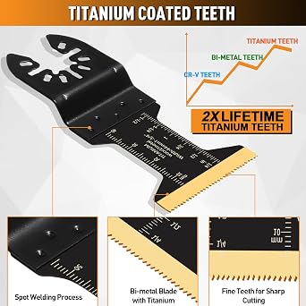 16 pcs Titanium Oscillating Saw Blades for Metal Cutting - Universal Multitool Blades for Hard Materials, Metal, Nails, Wood, Plastic - Multi Tool Blades Kits Fit Dewalt Bosch Milwaukee Ryobi