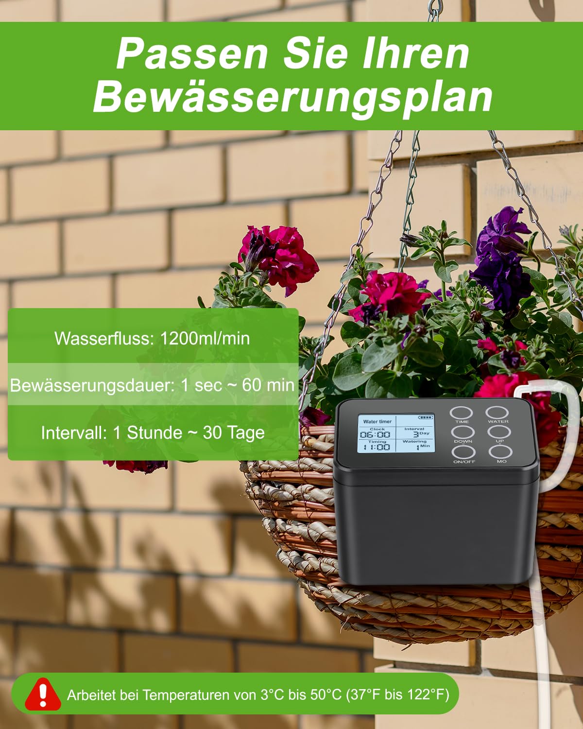 Bewässerungssystem Balkon ohne Wasseranschluss | Automatische Bewässerung | Selbstbewässerung Zimmerpflanzen, Tröpfchenbewässerung für 15 Topfpflanzen, Urlaubsbewässerung mit Timer über 30 Tage