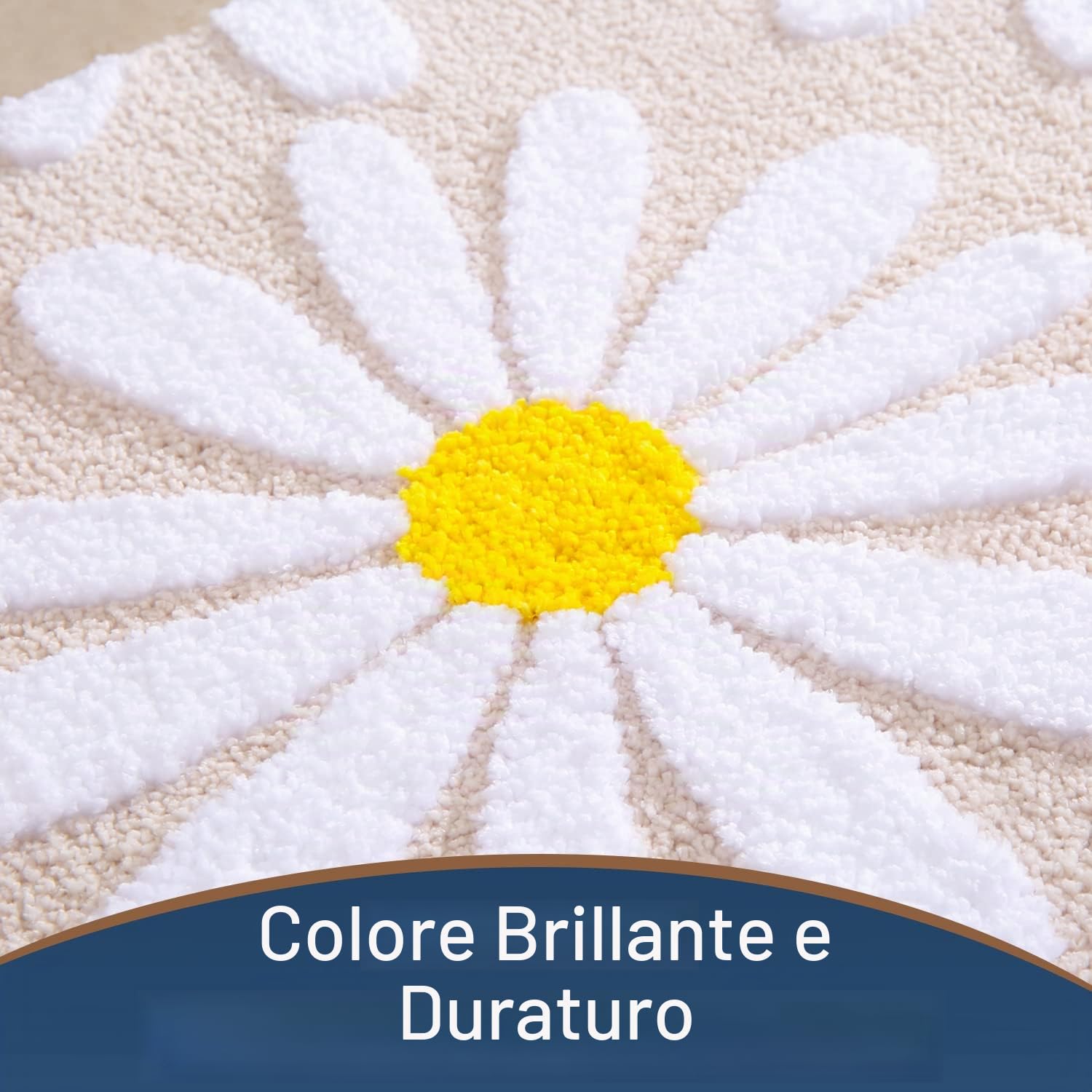 QJHOMO Tappeto da bagno beige con margherite, antiscivolo, lavabile, morbido e assorbente, fiori bianchi e gialli 60 x 120 cm