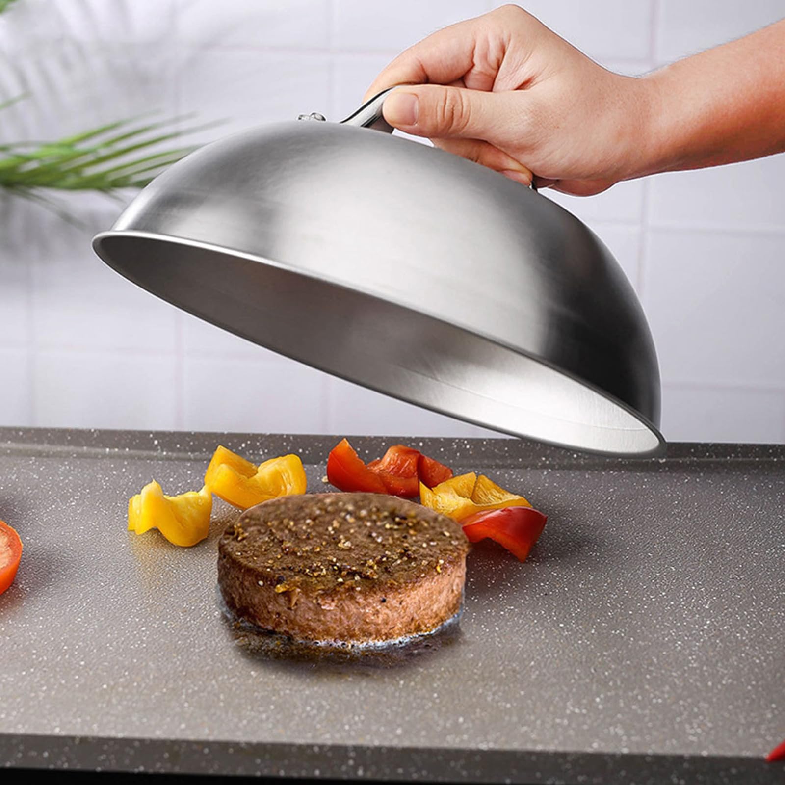SOLUSTRE Edelstahl Burgerpresse mit Griff, 1 Satz für Grill und Küche | Stabile Ausführung mit Holz und Silikon, Bbq Zubehör für Kochen, Praktisches Werkzeug im 4 Stück