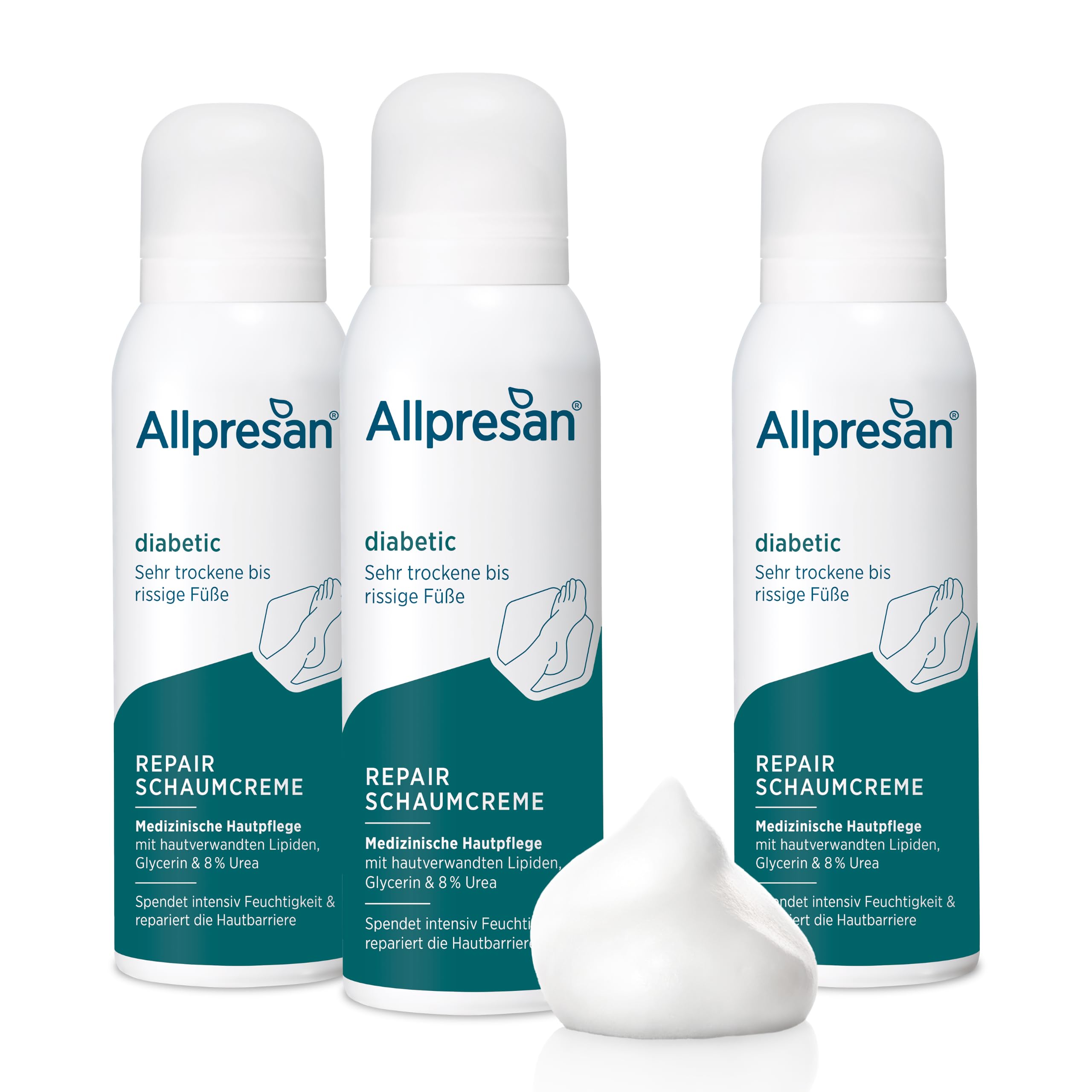 Allpresan Crema de espuma intensiva y reparadora diabética, para la diabetes mellitus, para pieles muy secas o agrietadas, 125 ml (3 unidades)