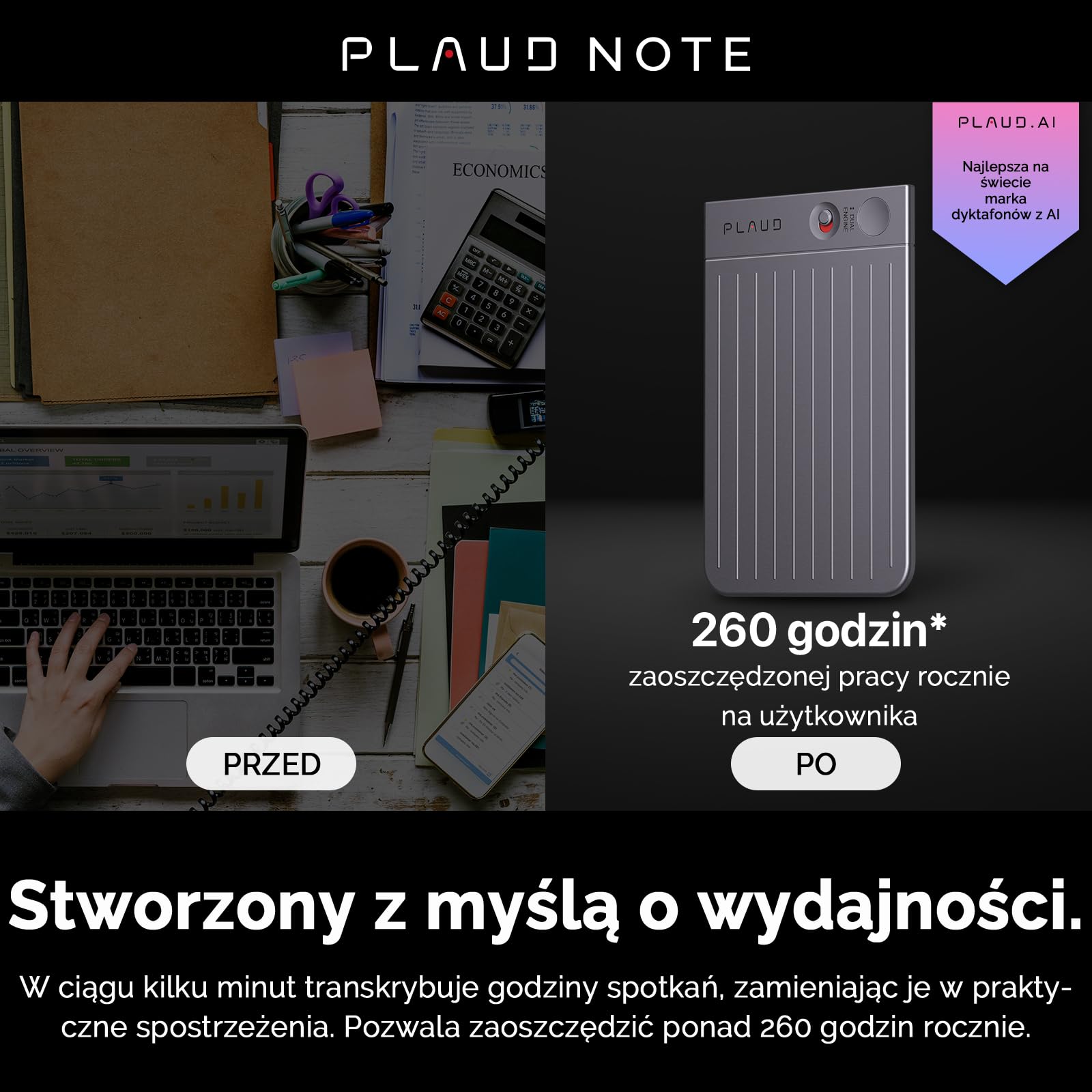 Plaud Note Dyktafon AI Transkrypcja i Podsumowanie Rozmów Spotkań | Dyktafon AI, Podsumowania AI, Inteligentne Podwójne Nagrywanie, 112 Języków, z Etui, do Spotkań, Połączeń, Wywiadów