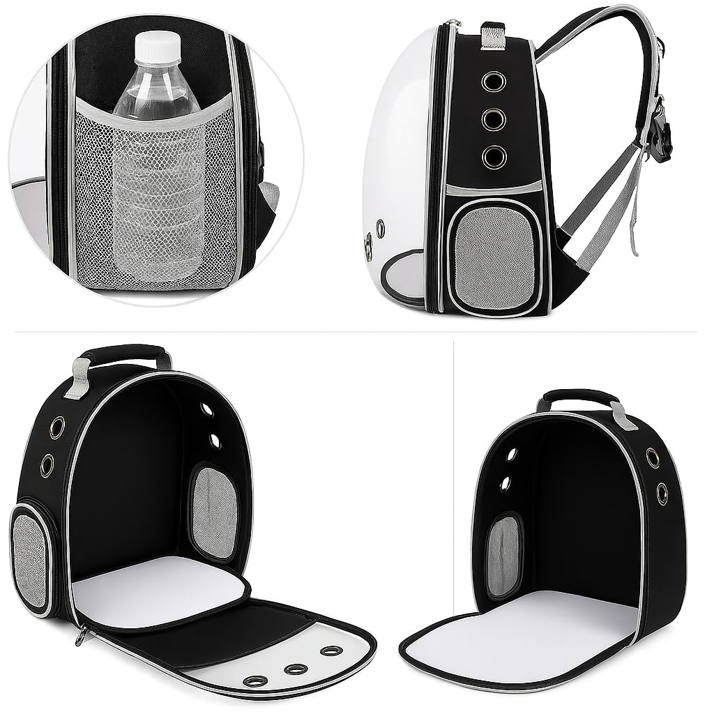 Mochila para Mascotas con Cápsula Transparente, Transportín Portátil para Gatos y Perros Pequeños, Pets, Ventilación Múltiple, Diseño Ergonómico, Mochila Negra