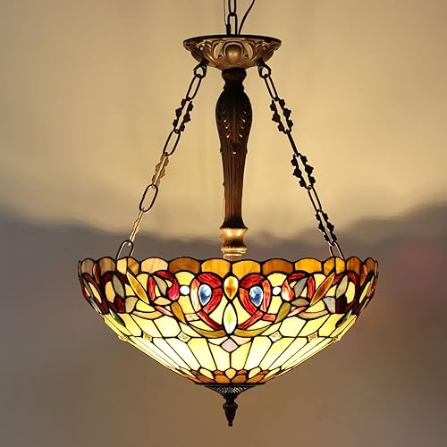 Capulina Tiffany Ceiling Light Pendant Lights 18" Wide 3 Light Victorian Style Chandeliers for Living Room Stairway Foyer Entryway