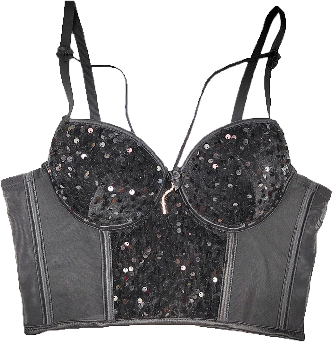VEENDEO Women's Sequin Bustier Crop Top Mesh Corset Top Push up Rhinestone Diamond Bra Club Party Vest Detachable Straps - Image 3