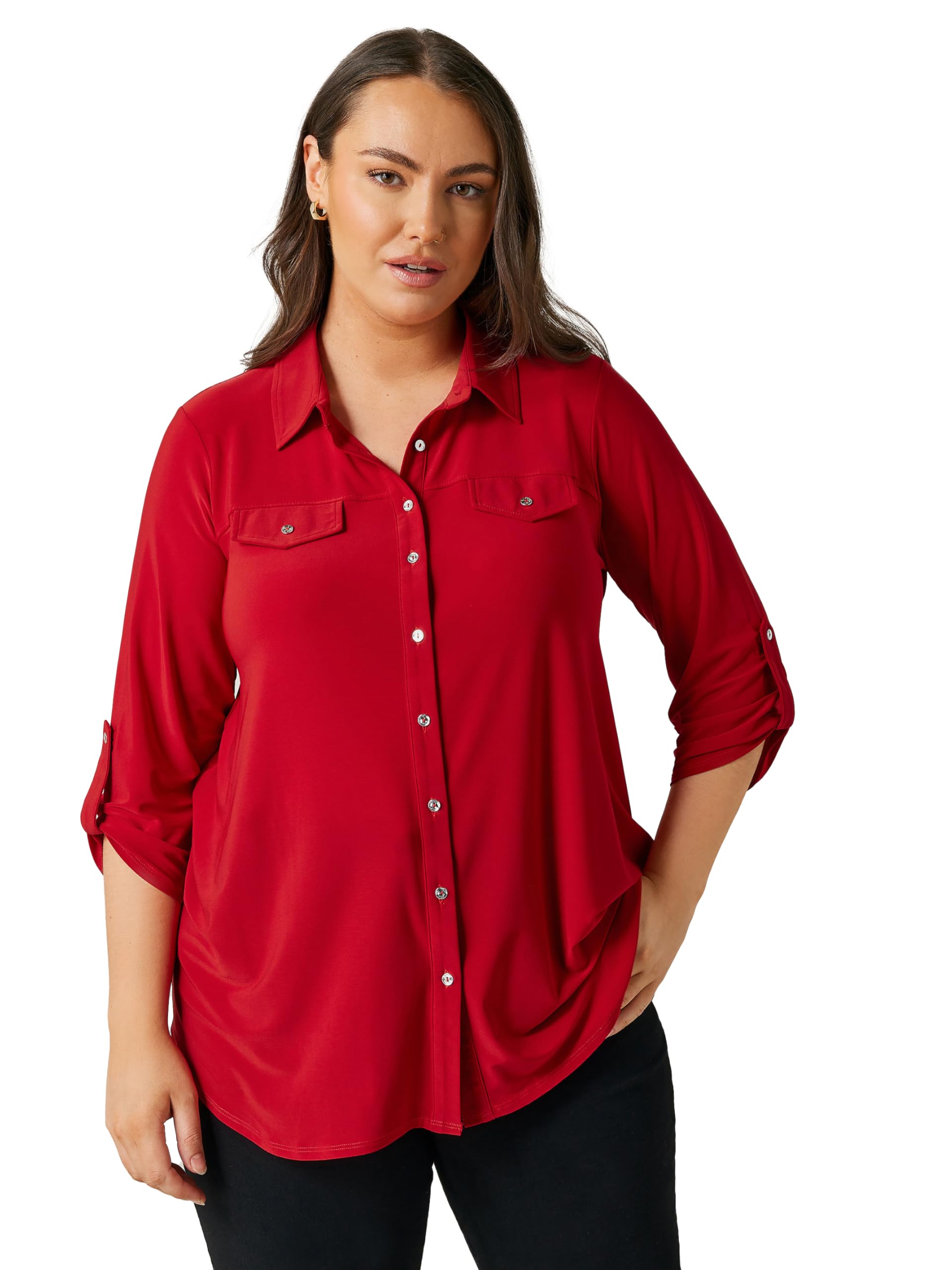 Evans Red Tab Sleeve Blouse - Women's Size 26-28