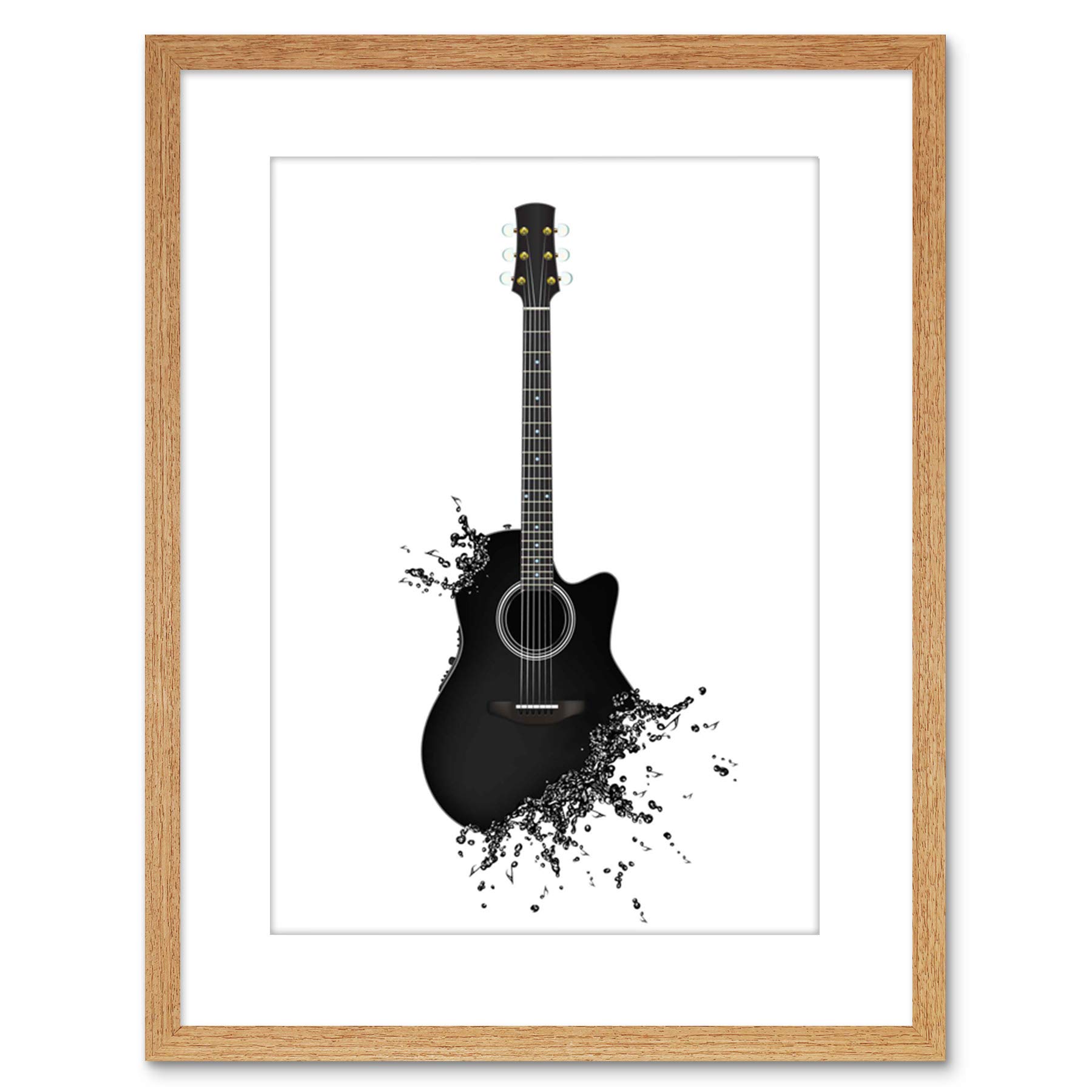 Wee Blue Coo Music Illustration Guitar Watersplash Bubble Effect Framed Wall Art Print