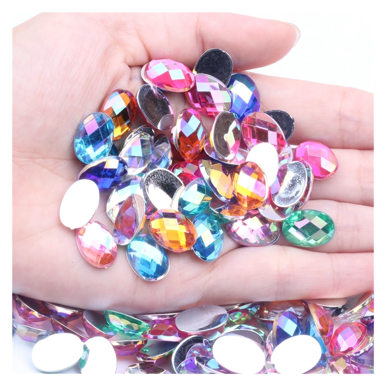 10x14mm 1000 pz Forma Ovale Terra sfaccettature Acrilico Strass Flatback Colori ab Colla su Perline Gioielli Fai da Te Unghie rifornimenti di Arte wanglan(Color:10 Blue AB)