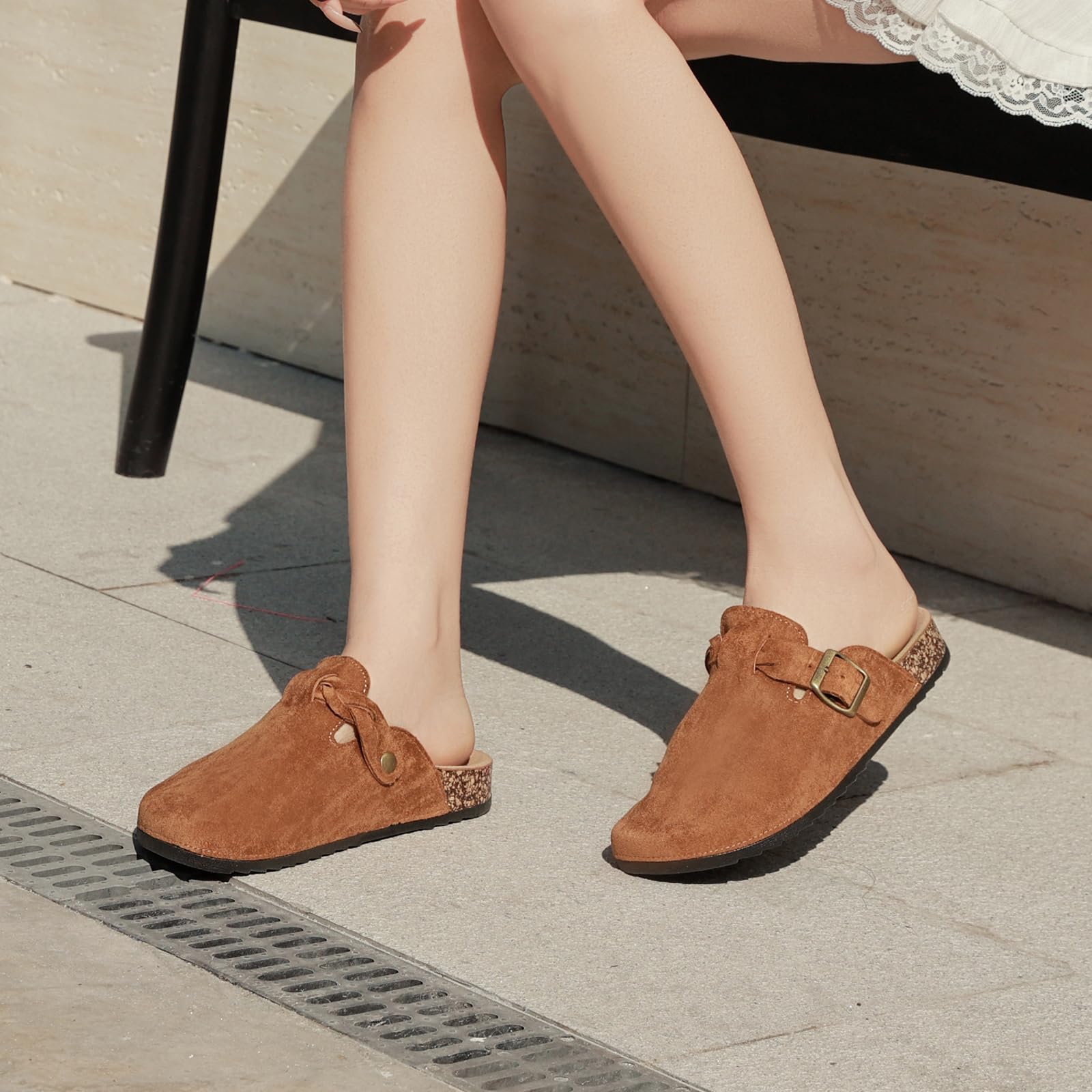 Sabot Uomo Ciabatte Donna,Zoccoli in Pelle con Sottopiede in Sughero,Sandali Uomo/Donna Pantofole in Pelle Scarpe da Giardino Traspirante