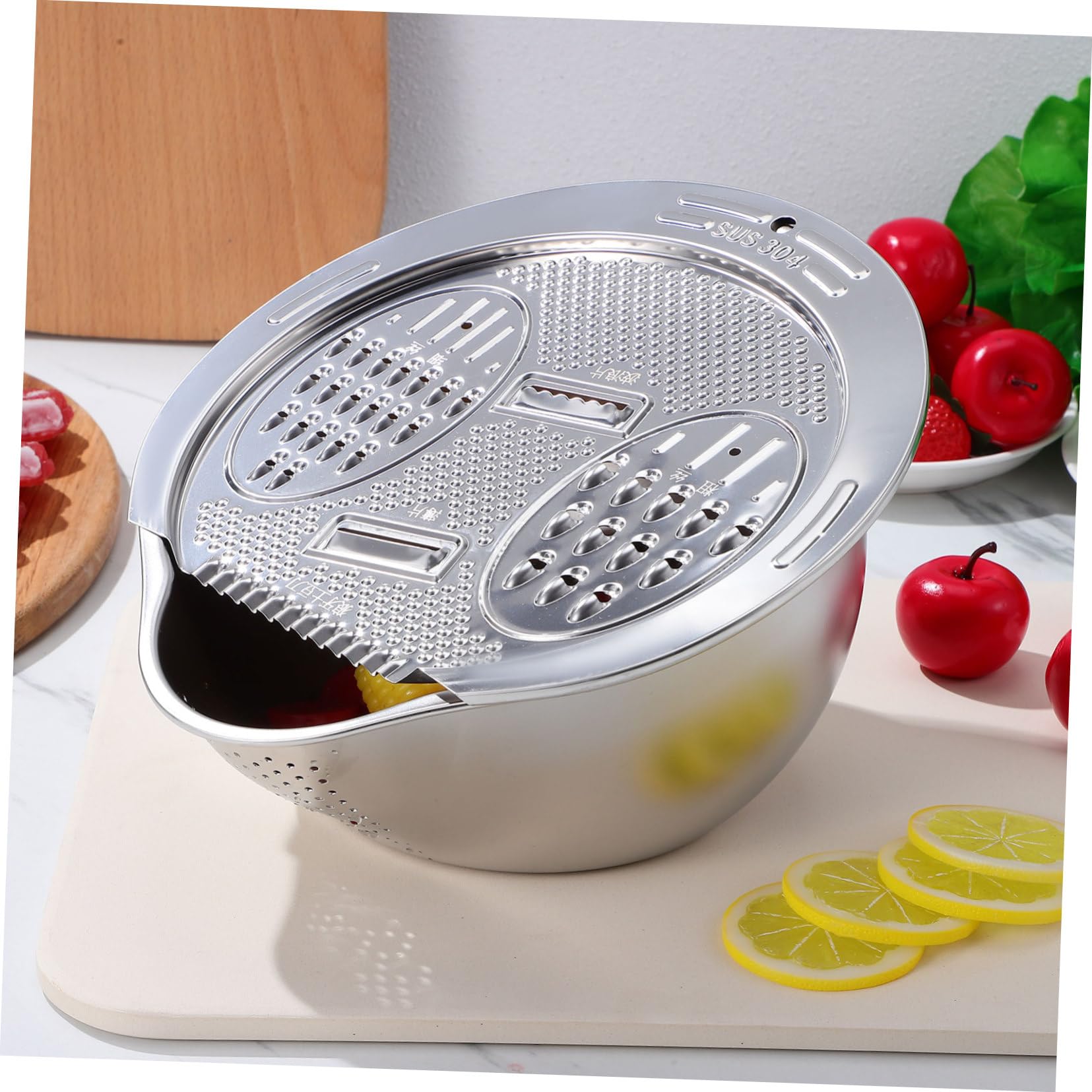 Luxshiny Colador Diseño Único Redondo de Acero Inoxidable para Lavar Arroz y Frutas Seguro y Fácil de Limpiar Gran Capacidad para Uso en Cocina Familiar