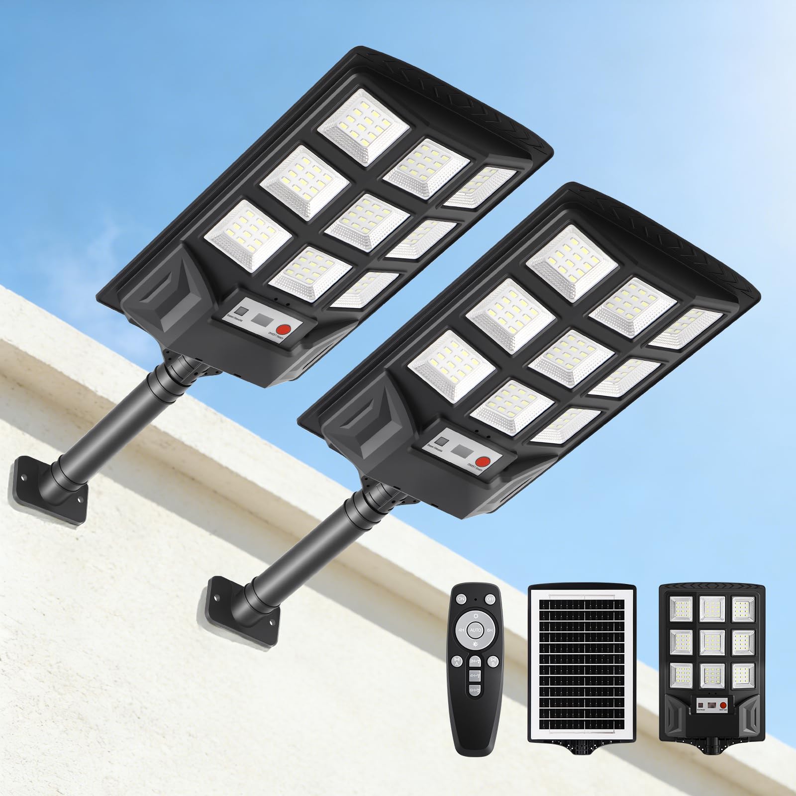 Adewalk 3000W led-zonnelamp voor buiten, met afstandsbediening, IP66 waterdicht, straatlamp op zonne-energie met bewegingssensor 6500 K, super heldere tuinverlichting buiten, garage