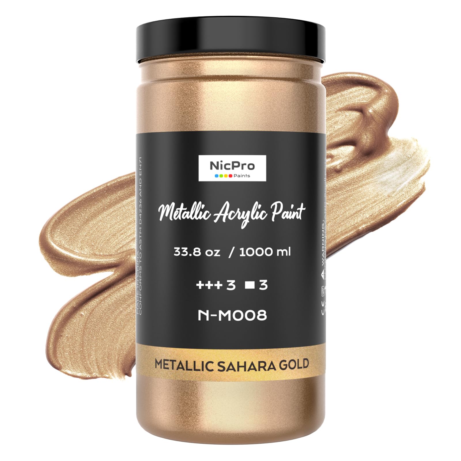 Nicpro Metallic Sahara Gold Acrylic Paint, 33.8oz/1000ml Gold Leaf Paint