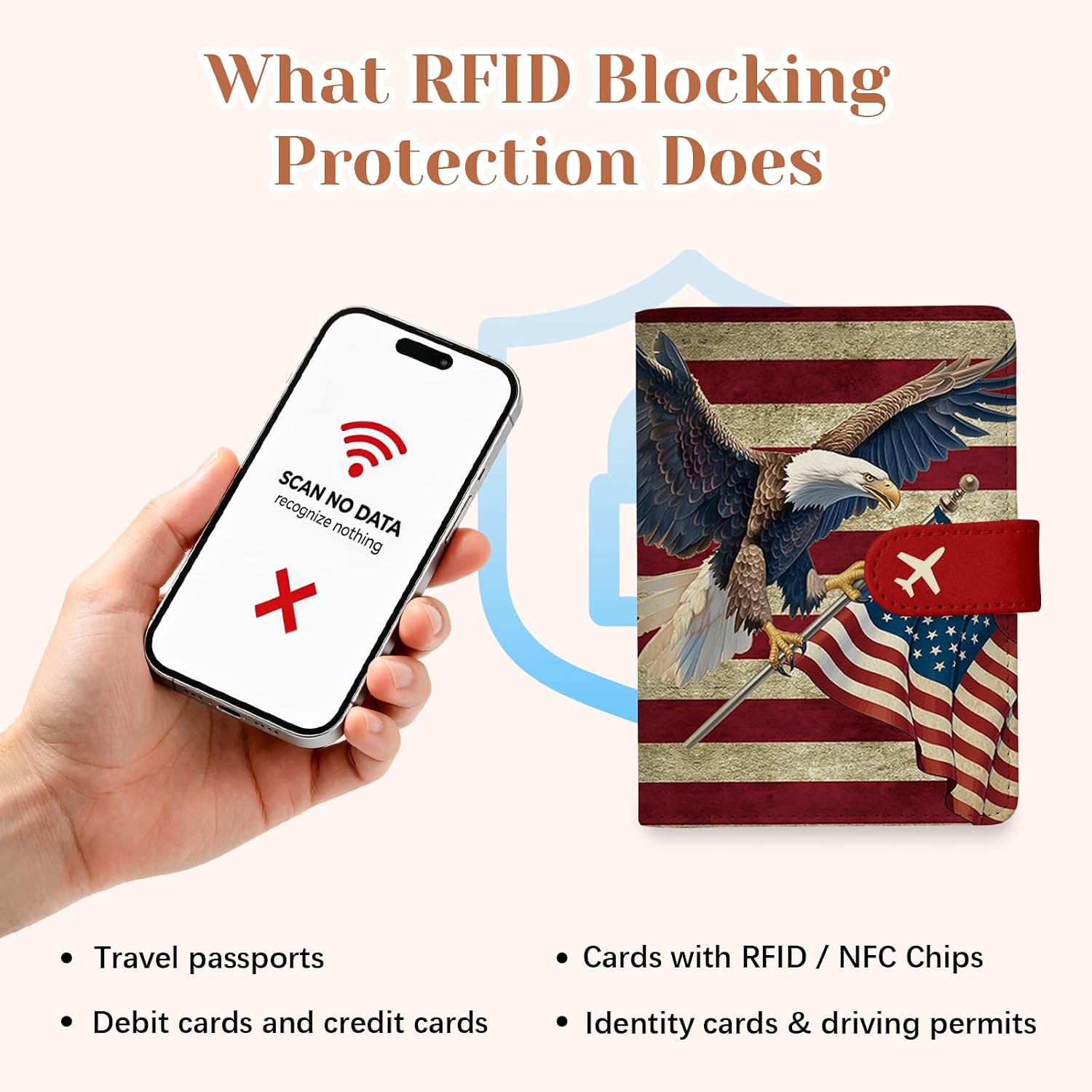 Flag Passport Holder for Travel Essentials, Eagle RFID Blocking Wallet Case image 5